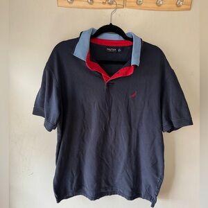Nautica Men's Polo Shirt in Navy with Red and Light Blue Accents